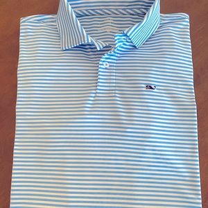 Vineyard Vines boys size 18 (XL) striped short sleeve polo. Light blue & White.